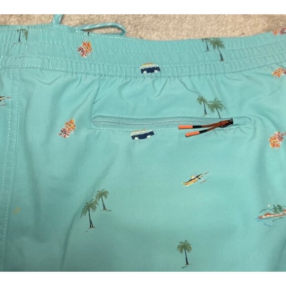 Far West Swim Shorts Mens Aqua Trunks Tropical Print Palm Trees Pockets Lined - Picture 8 of 11